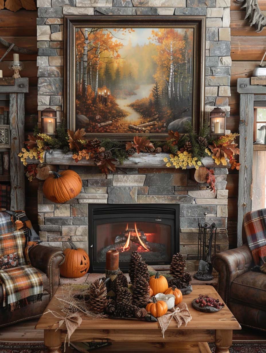 ideas de decoración de otoño repisa de la chimenea 3