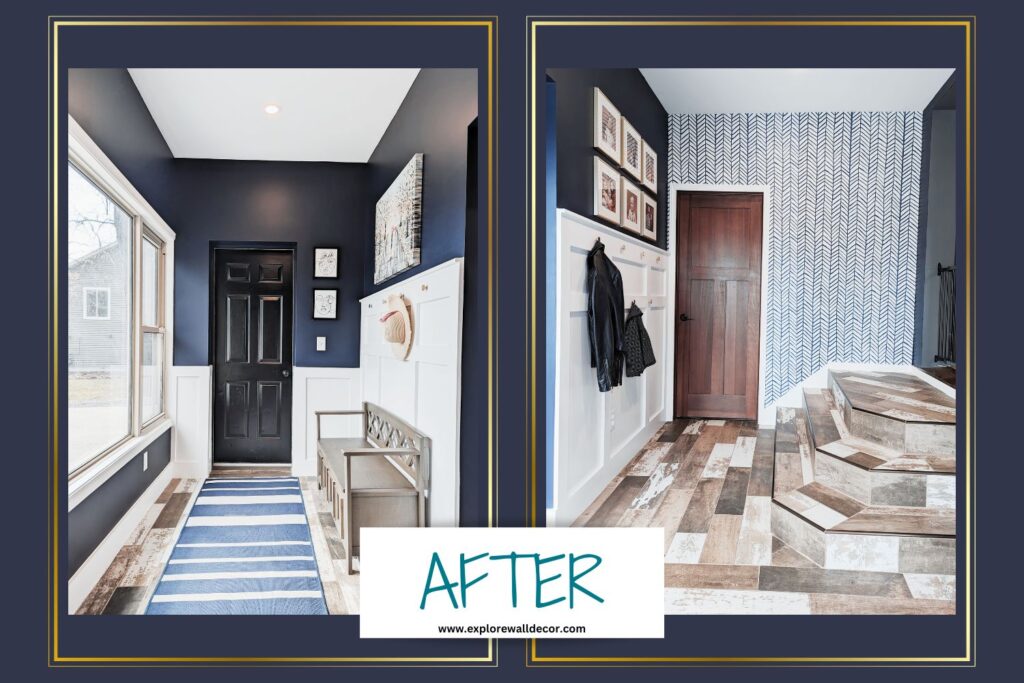 nuestra entrada después de la terminación, ahora revestido con tablero blanco y listón y perchas de colores