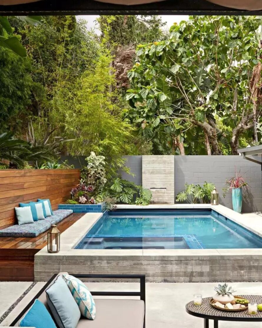 ideas creativas de paisajismo para piscinas elevadas 7