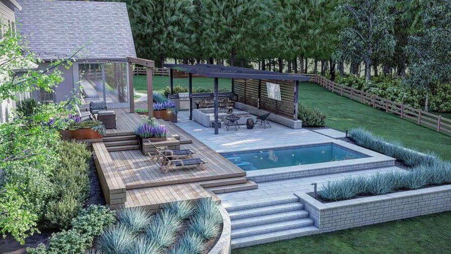 ideas creativas de paisajismo para piscinas elevadas 9